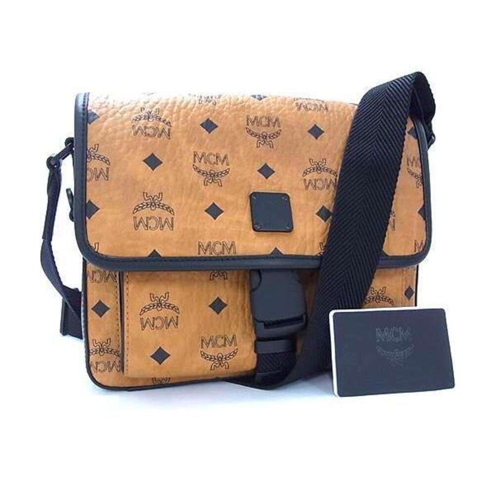 MCM Monogram Visetos Leather Crossbody Shoulder Bag Brown